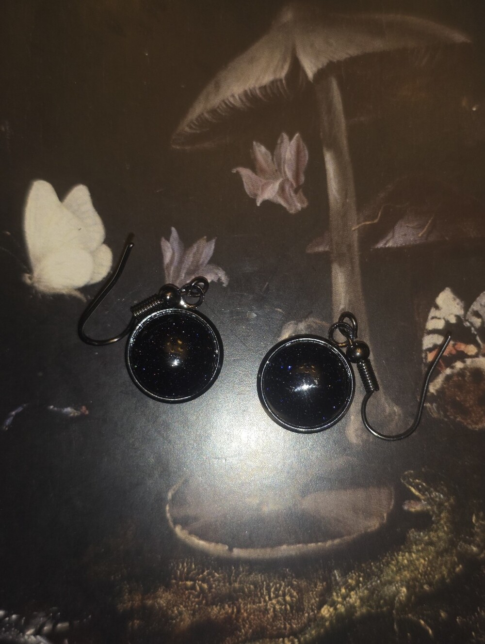 Black Sparkly Gemstones In Black Bezel & hook Earrings